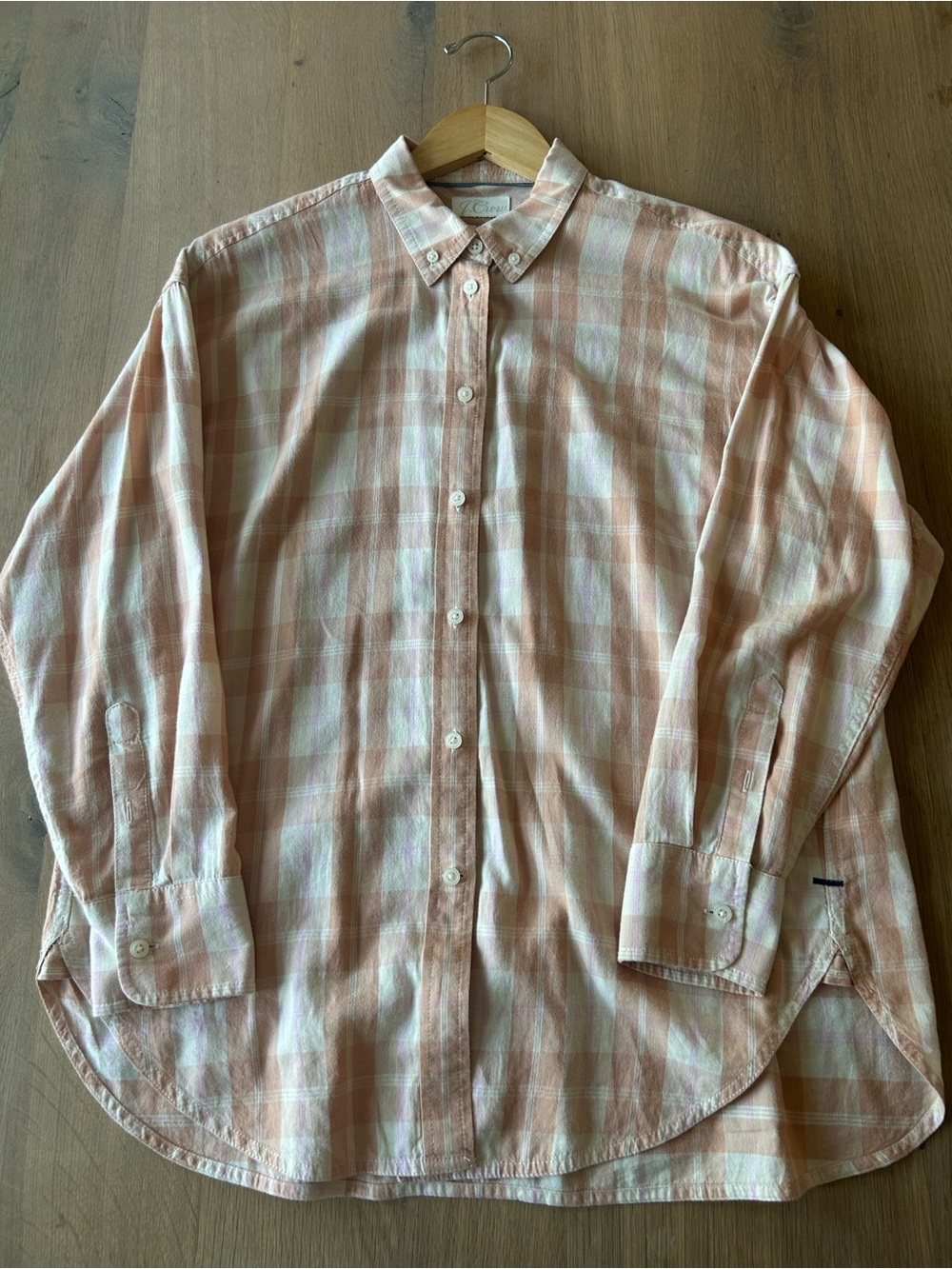 J. Crew Peach and Cream Plaid Button-Down Shirt